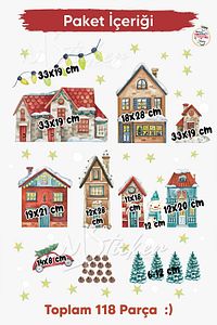 Yılbaşı Karlı Şehir Yeni Yıl Çocuk Bebek Odası Sticker Seti , Yılbaşı Süsü Yeni Yıl Kış Konsepti ürün fotoğrafı