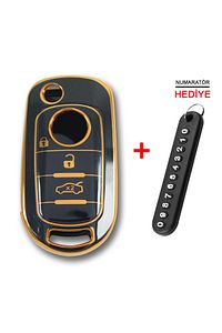Fiat Egea Sustalı Siyah Oto Anahtar Kumanda Kabı Kılıfı Oto Anahtarlık ürün fotoğrafı
