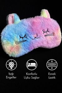 Peluş Kedi Uyku Bandı, Göz Bandı, Göz Maskesi ürün fotoğrafı