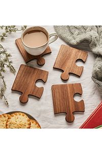 Ahşap Desenli Puzzle Mdf Bardak Altlığı 4'lü Set 10x10 Cm Masaüstü Dekorasyon Eşyası ürün fotoğrafı