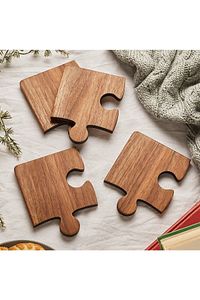 Ahşap Desenli Puzzle Mdf Bardak Altlığı 4'lü Set 10x10 Cm Masaüstü Dekorasyon Eşyası ürün fotoğrafı