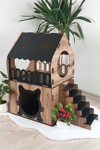 Kedi Evi Teraslı Dekoratif Kedi Evi ürün fotoğrafı