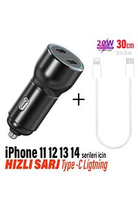 Hızlı Araç Şarj Aleti Iphone 11 12 13 14 Telefonlar Için 60w Hızlı Araba Şarjı Cihazı Ve 25cm Kablo ürün fotoğrafı