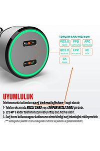 Hızlı Araç Şarj Aleti Iphone 11 12 13 14 Telefonlar Için 60w Hızlı Araba Şarjı Cihazı Ve 25cm Kablo ürün fotoğrafı
