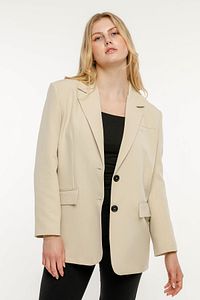 Taş Rengi Kadın Düğmeli Oversize Blazer Ceket ürün fotoğrafı