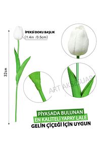 Yapay 8 Li Islak Lale Buketi Gerçeksi Doku Beyaz - Yapay Lale 32 Cm 8 Adet ürün fotoğrafı