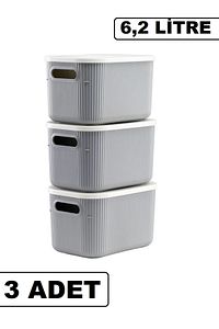 3 Adet Storage 6lt Gri Çok Amaçlı Dolap Içi Düzenleyici Kapaklı Kutu, Dekoratif Saklama Kutusu ürün fotoğrafı
