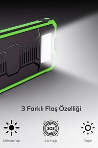 Güneş Enerjili Solar Powerbank 10000mah Led Işıklı Taşınabilir Batarya Şarj Cihazı Yeşil ürün fotoğrafı