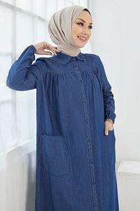 Mayra Robalı Cepli Kot Elbise - Mavi ürün fotoğrafı
