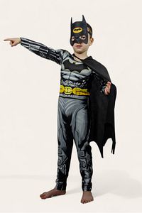 Batman Kaslı Çocuk Kostümü Siyah Pelerinli Maskeli Süper kahraman Kaslı Kostümü ürün fotoğrafı