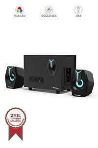 D37 Siyah Bluetooth Hoparlör 2in1 Subwoofer RGB Işıklı Bilgisayar Hoparlörü Speaker ürün fotoğrafı