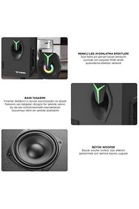 D37 Siyah Bluetooth Hoparlör 2in1 Subwoofer RGB Işıklı Bilgisayar Hoparlörü Speaker ürün fotoğrafı