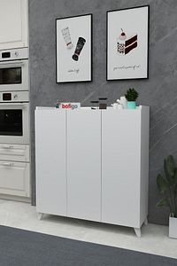 3 Kapaklı Çok Amaçlı Dolap Çok Amaçlı Mutfak Dolabı Banyo Dolabı Ayakkabılık Kumsal Beyaz ürün fotoğrafı