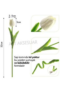 Yapay 8 Li Islak Lale Buketi Gerçeksi Doku Beyaz - Yapay Lale 32 Cm 8 Adet ürün fotoğrafı