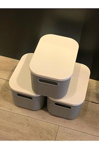3 Adet Storage 6lt Gri Çok Amaçlı Dolap Içi Düzenleyici Kapaklı Kutu, Dekoratif Saklama Kutusu ürün fotoğrafı