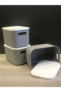 3 Adet Storage 6lt Gri Çok Amaçlı Dolap Içi Düzenleyici Kapaklı Kutu, Dekoratif Saklama Kutusu ürün fotoğrafı