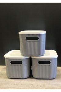 3 Adet Storage 6lt Gri Çok Amaçlı Dolap Içi Düzenleyici Kapaklı Kutu, Dekoratif Saklama Kutusu ürün fotoğrafı