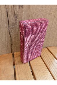 Pembe Taşlı Slim (İnce) Uzun Metal Sigara Kutusu ürün fotoğrafı