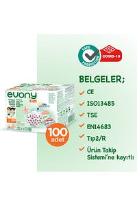 Elastik Kulaklı Çocuk Kıds Maske 100 Adet ürün fotoğrafı