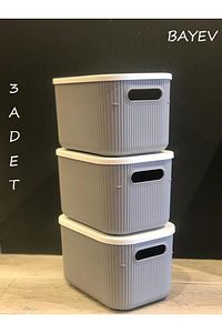 3 Adet Storage 6lt Gri Çok Amaçlı Dolap Içi Düzenleyici Kapaklı Kutu, Dekoratif Saklama Kutusu ürün fotoğrafı