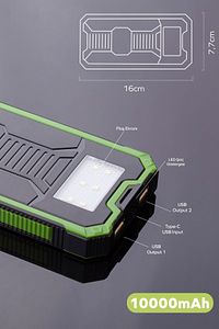Güneş Enerjili Solar Powerbank 10000mah Led Işıklı Taşınabilir Batarya Şarj Cihazı Yeşil ürün fotoğrafı