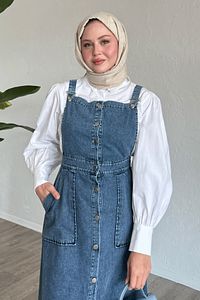 Cepli Düğmeli Mavi Kot Salopet ürün fotoğrafı