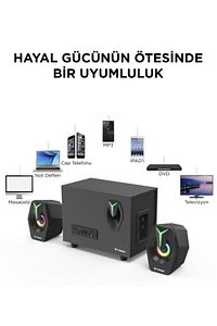 D37 Siyah Bluetooth Hoparlör 2in1 Subwoofer RGB Işıklı Bilgisayar Hoparlörü Speaker ürün fotoğrafı