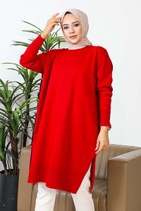 Bordo Bisiklet Yaka Merserize Salaş Triko Tunik ürün fotoğrafı
