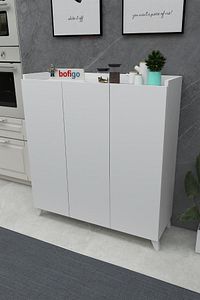 3 Kapaklı Çok Amaçlı Dolap Çok Amaçlı Mutfak Dolabı Banyo Dolabı Ayakkabılık Kumsal Beyaz ürün fotoğrafı