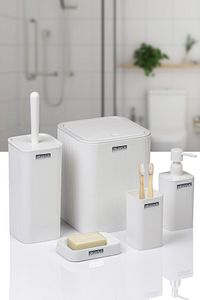 Mina Beyaz Çizgili Kare Banyo Seti ürün fotoğrafı