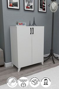 4 Raflı 2 Kapaklı Ayakkabılık Çok Amaçlı Dolap Ayakkabı Dolabı Ceren Beyaz ürün fotoğrafı