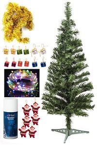 120 Cm Yılbaşı Çam Ağaç Seti 5 Metre Peri Led Işıklı Ve Yılbaşı Süsleri Paketi, Kar Spreyi ürün fotoğrafı