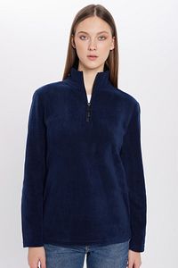 Unisex Standart Fit Rahat Kesim Tüylenme Yapmayan Soğuk Geçirmez Lacivert Dik Yaka Polar Sweatshirt ürün fotoğrafı