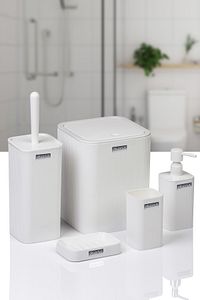 Mina Beyaz Çizgili Kare Banyo Seti ürün fotoğrafı