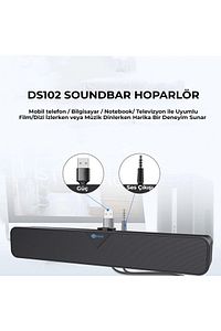 Ds102 Kablolu Usb/aux 6w Soundbar Taşınabilir Stereo Hoparlör Siyah ürün fotoğrafı