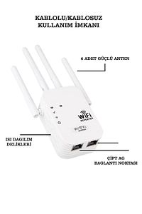 6 Antenli Wifi Repeater Sinyal Güçlendirici Access Point 300mbps Kablosuz Kolay Kurulum Repeater ürün fotoğrafı