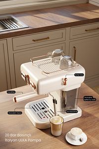Espresso Latte Cappuccino Kahve Makinesi Süt Köpürtücülü 20bar Basınçlı 1,2lt Em-01 Ristretto ürün fotoğrafı