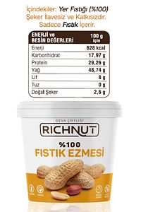 Richnut Şekersiz %100 Saf Doğal Fıstık Ezmesi 1 Kg ürün fotoğrafı