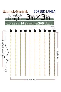 Kumandalı 8 Ayrı Moda Sahip 3mx3m ( 300 Cm X 300 Cm ) Perde Led Peri Led Usb ürün fotoğrafı