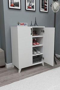 4 Raflı 2 Kapaklı Ayakkabılık Çok Amaçlı Dolap Ayakkabı Dolabı Ceren Beyaz ürün fotoğrafı