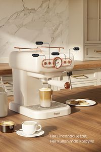 Espresso Latte Cappuccino Kahve Makinesi Süt Köpürtücülü 20bar Basınçlı 1,2lt Em-01 Ristretto ürün fotoğrafı