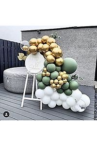 50 Adet Krom Gold Küf Yeşili Ve Pastel Beyaz Balon Zinciri ürün fotoğrafı