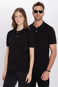 Erkek Slim Fit Dar Kesim Pamuklu Yumuşak Doku Nefes Alan Kumaş Kıvrılmaz Yaka Siyah Polo Yaka Tişört ürün fotoğrafı