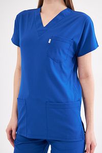 Saks Mavi Likralı Unisex Medikal Hemşire Ve Doktor Üniforması Scrubs Cerrahi Giyim Takım ürün fotoğrafı