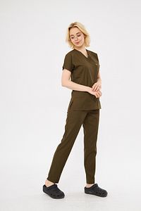 Haki Likralı Unisex Yarasa Kol Hemşire Ve Doktor Forması Scrubs Hastane Üniforması Takımı ürün fotoğrafı