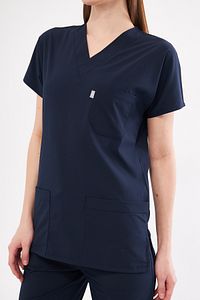 Lacivert Likralı Unisex Yarasa Kol Hemşire Ve Doktor Forması Takımı Scrubs Hastane Üniforması ürün fotoğrafı