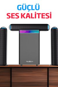 HP-TV01 3+1 Soundbar Ev Sinema Sistemi Stereo Hd Ses Kalitesi Rgb Kablolu 45W AMFİ 15WX3  SOUNDBAR ürün fotoğrafı