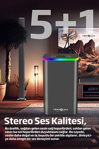 HP-TV04 5+1 Soundbar Ev Sinema Sistemi Stereo Hd Ses Kalitesi Rgb Kablolu 45W AMFİ 15WX5 SOUNDBAR ürün fotoğrafı