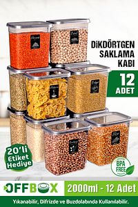 12 Adet 24 Parça 2 Litre Dikdörtgen Erzak Bakliyat Saklama Kabı Seti 20 Etiket Hediyeli ürün fotoğrafı