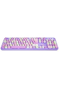Round Km-6282 Renkli Tuşlu Mor Kablosuz Q Multimedia Klavye Mouse Set ürün fotoğrafı